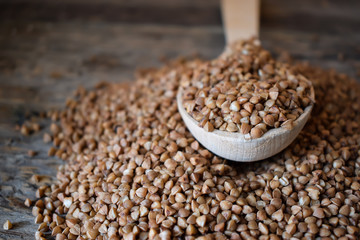 buckwheat with wooden spoon 