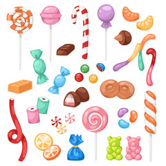 Cartoon sweet bonbon sweetmeats candy kids food sweets mega collection isolated on white background - 159505908