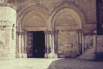 The entrance of the Church of The Holy Sepulcher, Jerusalem, Israel.