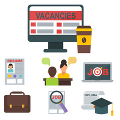 Vector job search icon set computer office concept human recruitment employment work meeting manager