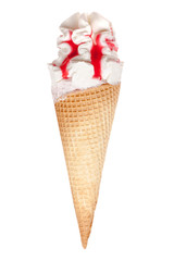 Different sorts of Ice Cream in a waffles isolated on white background