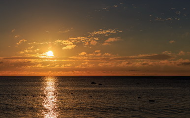 Naklejka na ściany i meble Panorama of beautiful sunset on Baltic sea.