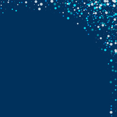 Beautiful falling snow. Abstract right top corner with beautiful falling snow on deep blue background. Vector illustration.