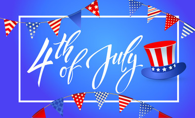 4th July - Independence day of United States of America - festive vector set with different holiday symbols isolated on blue background