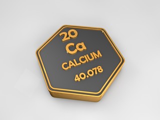 Calcium - Ca - chemical element periodic table hexagonal shape 3d illustration