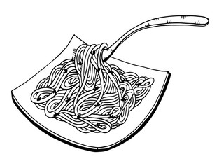 Doodle Noodle at plate and fork. hand drawing