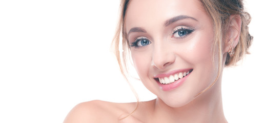 Naklejka premium Portrait of beautiful woman on white background