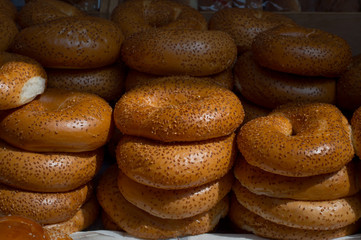 Bakery products on the market. Top view. Close-up