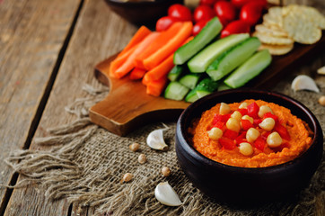 Red Bell pepper hummus with vegetables