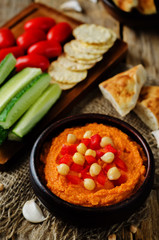 Red Bell pepper hummus with vegetables
