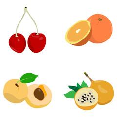 Set of fruits on a white background, Vector illustration