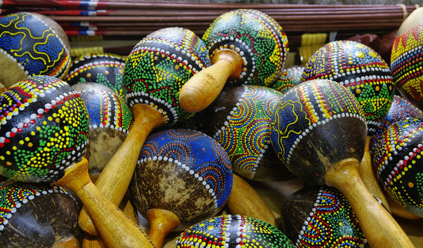 The colorful maracas, typical musical instrument for Lesser Antilles, Dominica