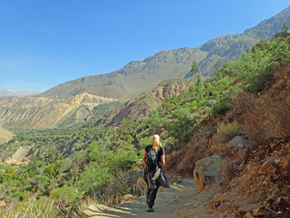 Hiking girl in the Colca canyon, Peru