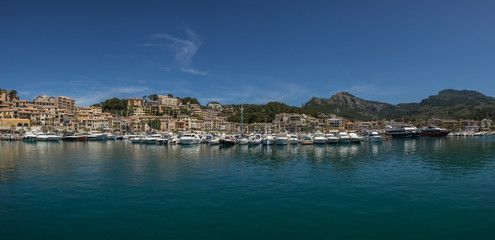 Fototapeta na wymiar Panoramic Marina view village of Port-Soller, Mallorca island, Balearic Islands, Spain.