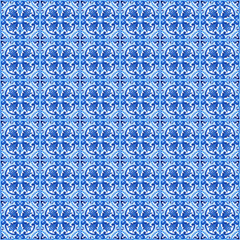 Fototapeta premium Portuguese azulejo tiles. Blue and white gorgeous seamless patterns. For scrapbooking, wallpaper, cases for smartphones, web background, print, surface texture, pillows, bathroom, linens bags T-shirts