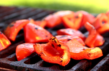 Red pepper on the grill grate