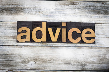 Advice Letterpress Word on Wooden Background