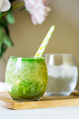 Healthy Green Smoothie and Peonies