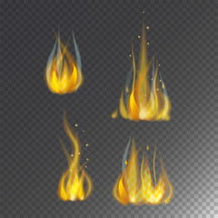Fire flame hot burn vector icon warm danger and cooking yellow bonfire light blazing campfire.