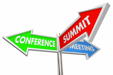 Conference Summit Meeting Words Arrow Signs 3d Illustration