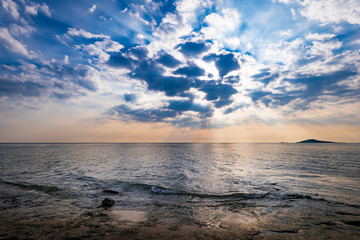 Sunrise, light spot, landscape. Okinawa, Japan, Asia.