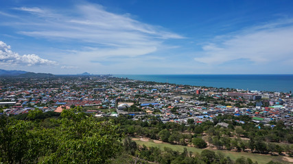 Fototapeta na wymiar Aerial view of Hua Hin city with coastline from mountain, Thailand