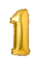 Number 1 of golden balloons isolated on a white background