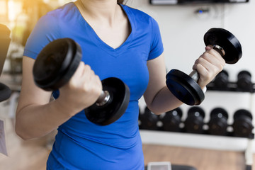 woman use dumbbell fitness exercise in gym