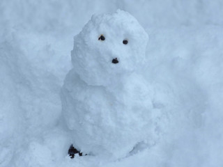 an ugly snowman on the winter day 