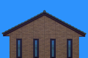 brick house wall gable roof and clear blue sky