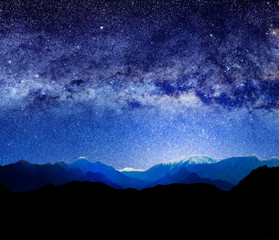 mountains and abstract lights of universe