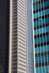 Fototapeta premium close up on facade view of glass windows in office building