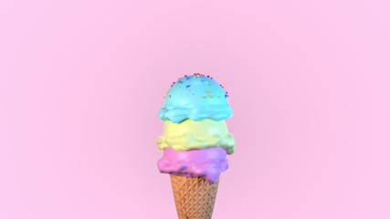 Colorful ice cream. 3d render picture.