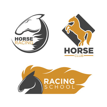 Horse racing club and school isolated logos set