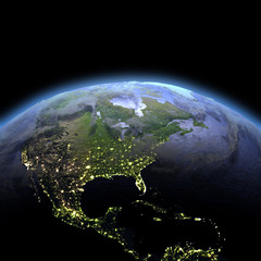 Central and North America from space at dawn