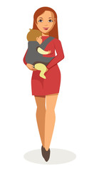 Young mother walks with baby carrier isolated illustration