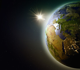 Sunset above Europe in space