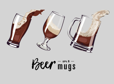 beer mugs set vector