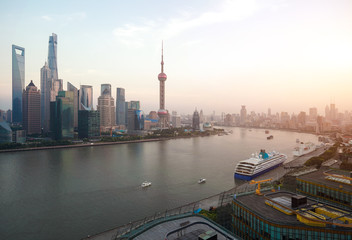 Fototapeta na wymiar Aerial photography city landmark buildings at Shanghai Skyline