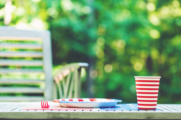 Fourth of July party table setting outside