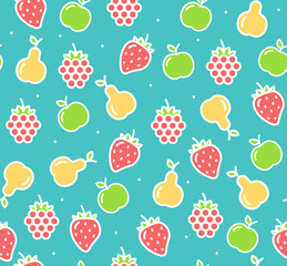 Apple, Strawberry and Pear Fruit Background Pattern. Vector