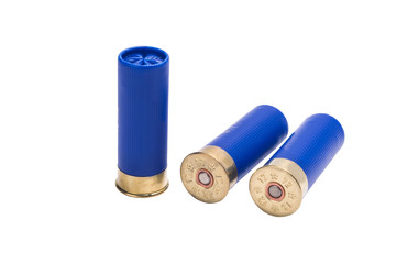 Three blue patrons on a white background