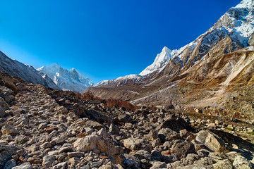 Fototapeta na wymiar Mountains View in Himalaya. Gaumukh glacier, Gangotri, Uttarakhand, India.