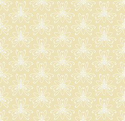 Floral yellow and white ornament. Seamless abstract classic background with flowers. Pattern with repeating elements