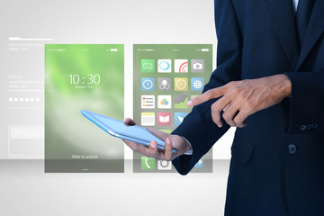 Man hand showing touch screen