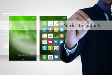 Man hand showing touch screen