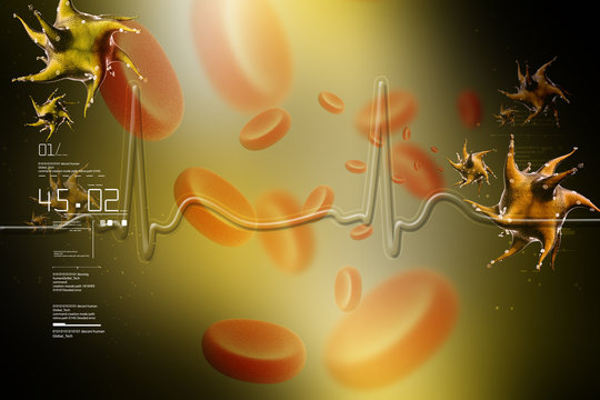 Heartbeat line with blood cell