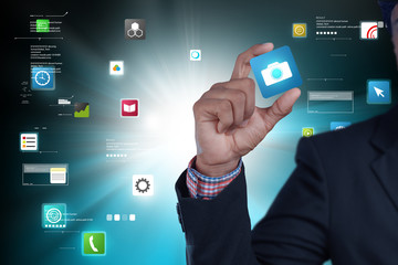 Man showing camera icons