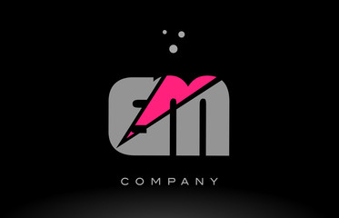 em e m alphabet letter logo pink grey black icon