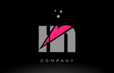 hn h n alphabet letter logo pink grey black icon